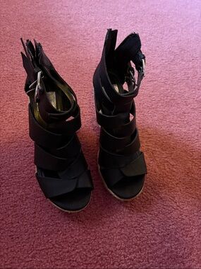 Dolce Vita Black Strappy Cork Wedge Sandals